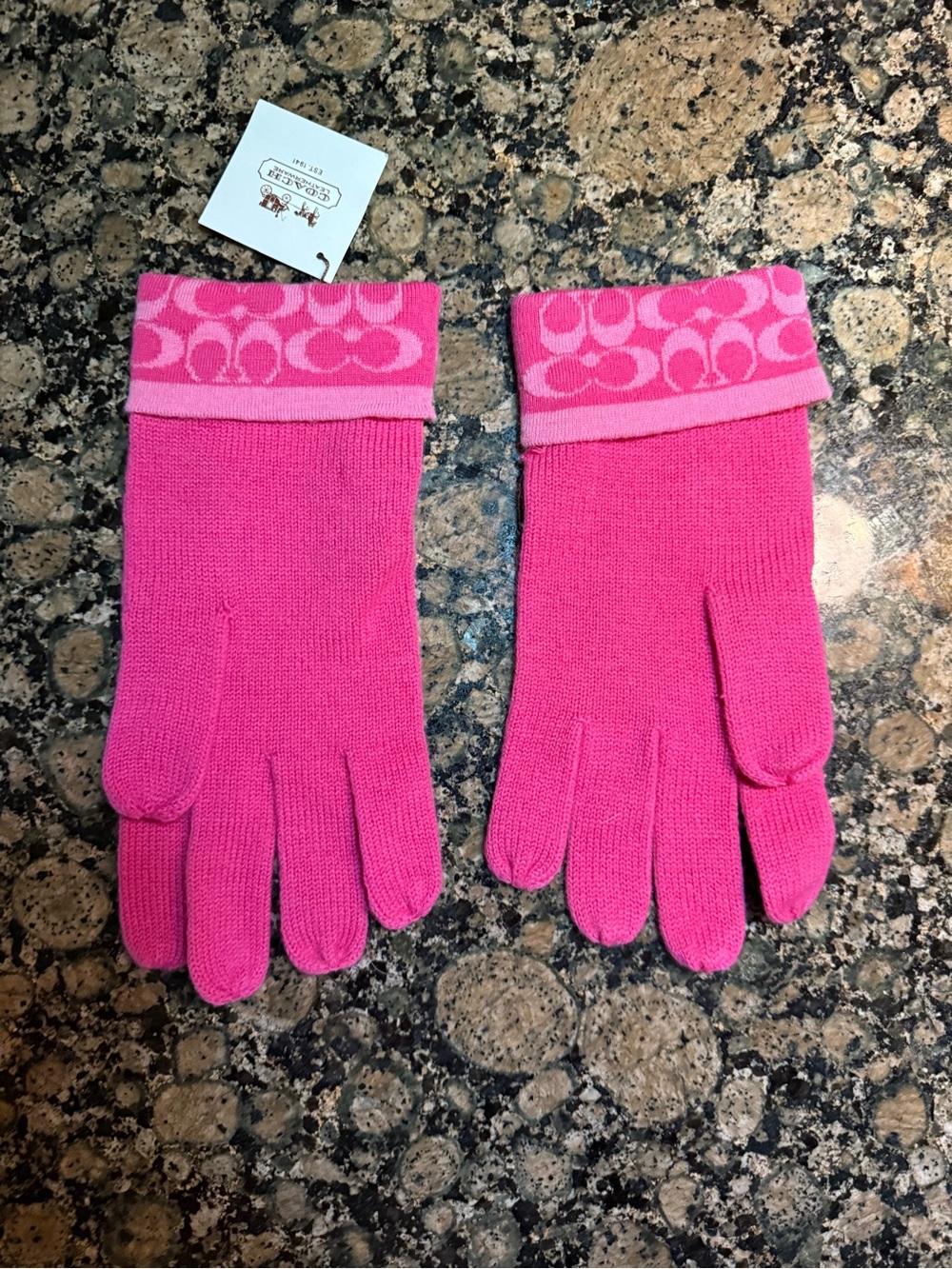 Coach signature print pink wool gloves